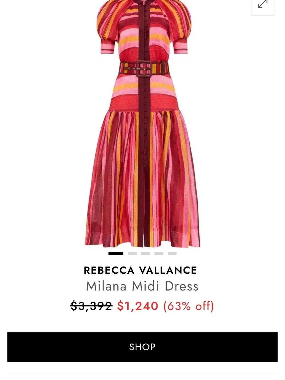 Rebecca Vallance Pink, Red & Yellow Striped Womens' Midi Dress AU8 US4